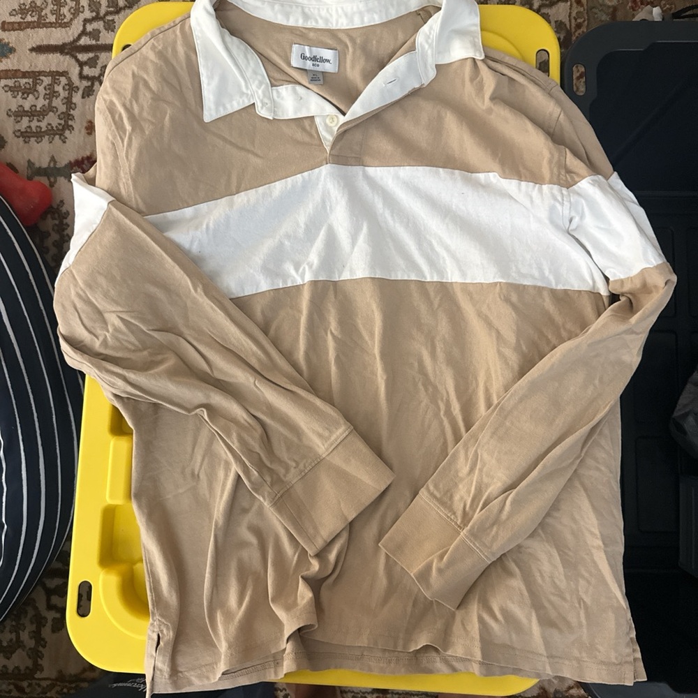Good fellow Beige and White Long Sleeve Shirt